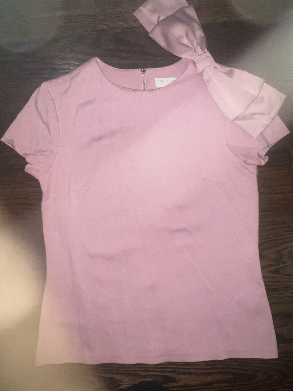 Ted Baker Pale Pink Short Sleeve Top with Shoulder Bow